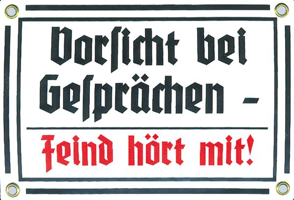 Emailleschild „Vorsicht bei Gesprächen“